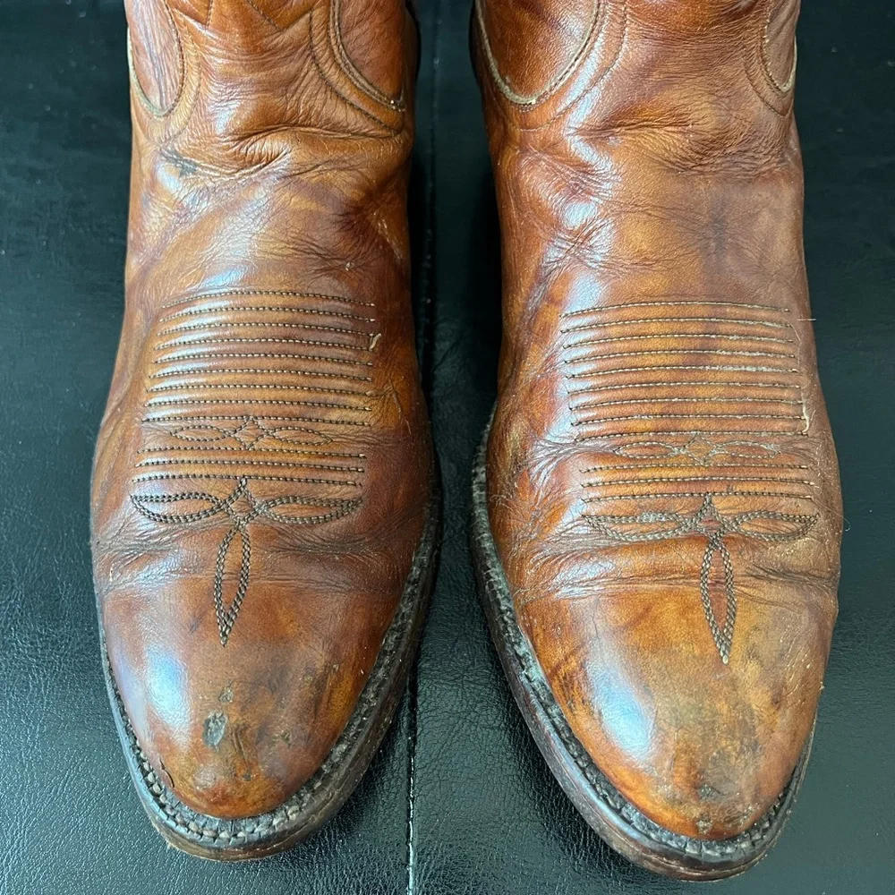 Tony Lama Vintage 70s/80s Brown Leather Cowboy Boots Made in USA Size 11‎ D